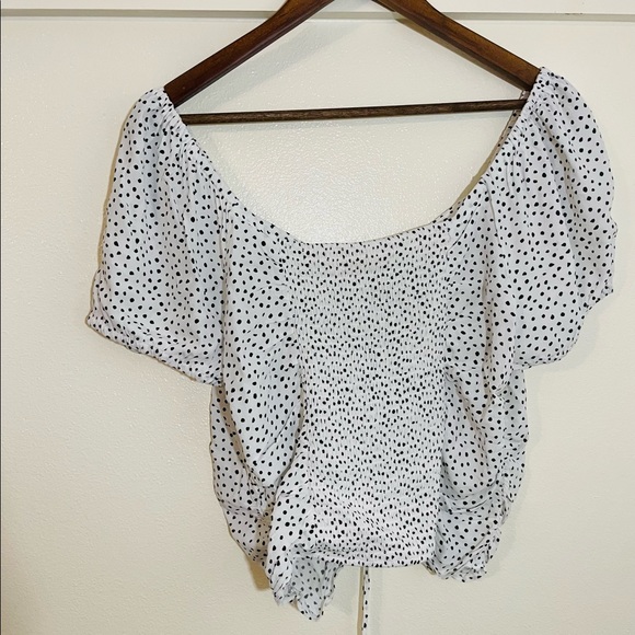 H&M L White Polka Dot Puff Sleeve Crop Top - Picture 6 of 9